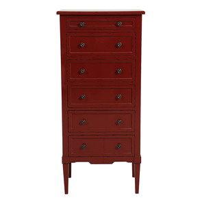 Commode chiffonnier 6 tiroirs en pin rouge Séville glossy