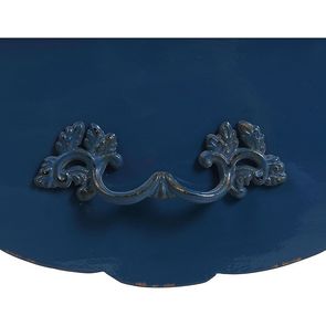 Table basse bleu saphir Louis XV en pin 2 tiroirs