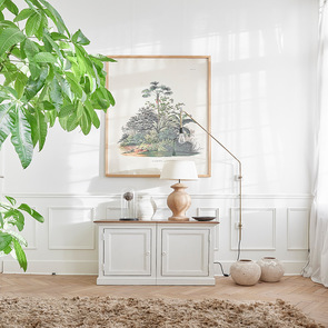 Module porte droite pour meuble bas en pin massif blanc et plateau en frêne massif - Esquisse