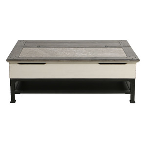 Table basse blanche avec plateau relevable en épicéa et métal - Ouessant