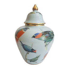 Pot d'officine en porcelaine à motif oiseaux