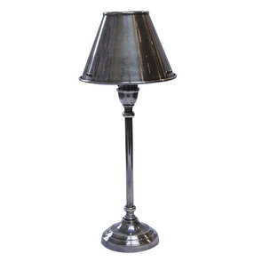 Lampe antique en laiton à poser avec abat-jour en métal chromé h28 cm