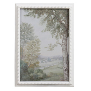Tableau à l'huile paysage matinal avec cadre blanc
