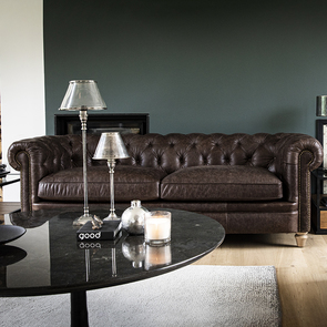 Canapé chesterfield 4 places en cuir marron - Galway