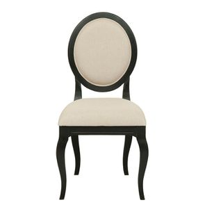 Chaise médaillon noire en hévéa et tissu - Manoir - Visuel n°1