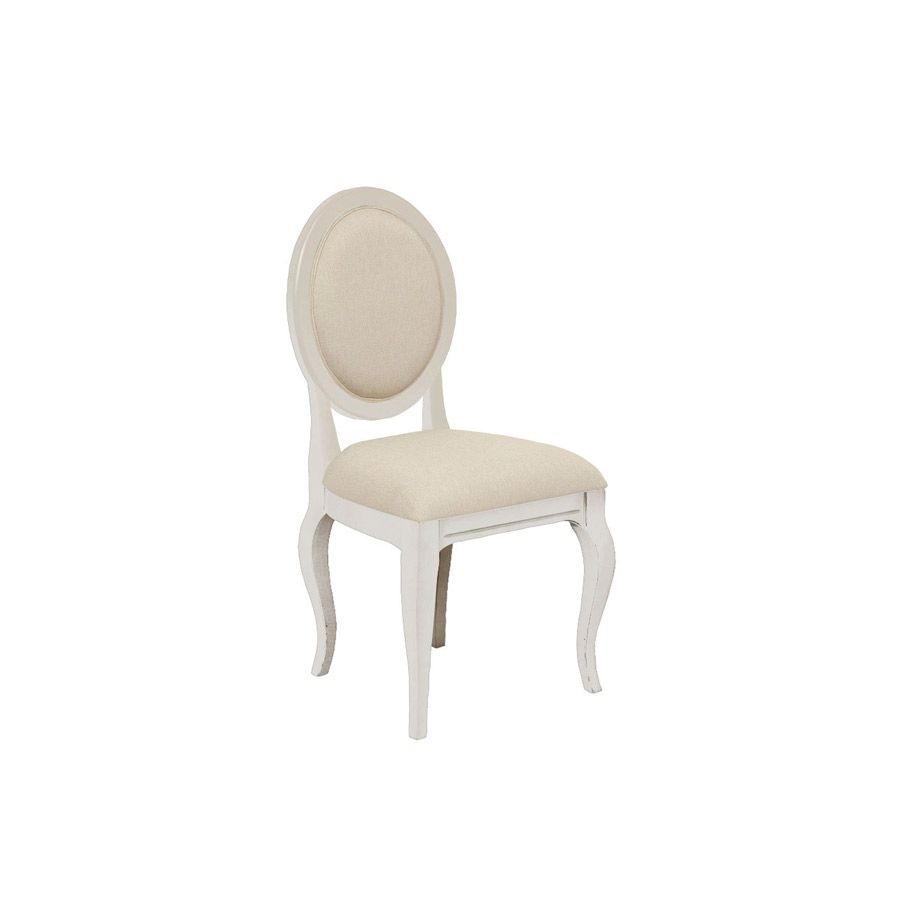 Chaise médaillon blanche en hévéa et tissu - Manoir