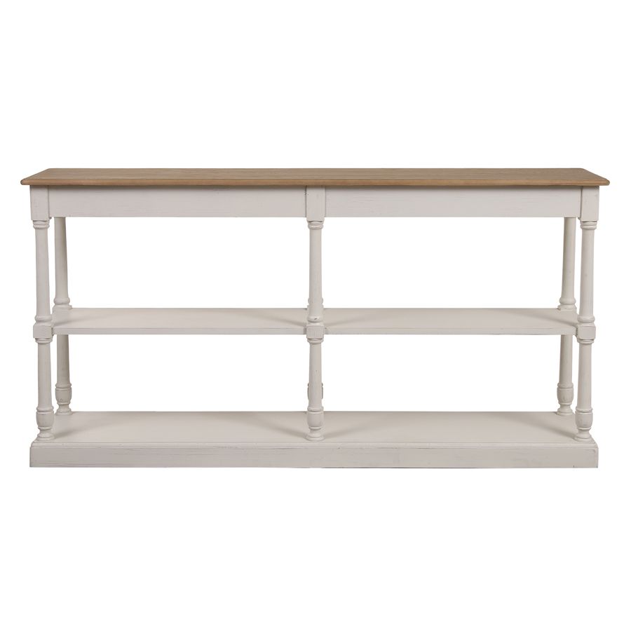 Table drapier blanche 2 tiroirs blanc en pin massif et plateau en frêne massif - Manoir